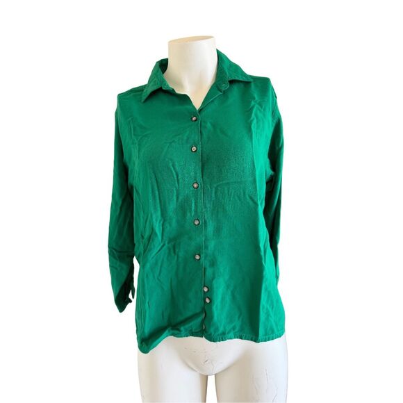 American Vintage women’s button up emerald green collared long sleeve Large 14 - Picture 1 of 4
